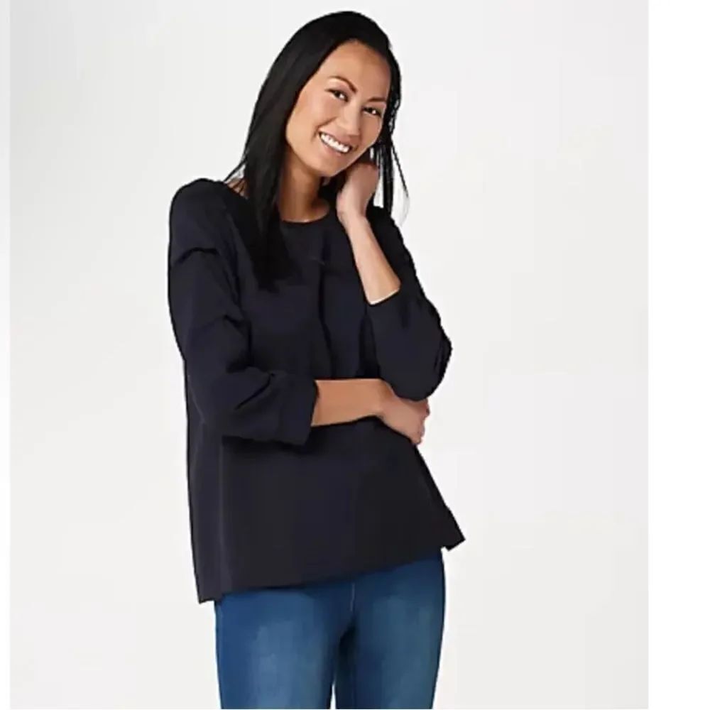 Martha Stewart Knit Crepe Gathered 3/4 Sleeve Top